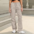 thumbnail image 2 of Sewkxo womens Cargo Pants Plus Size Drawstring Elastic Waist Trousers Spring Summer Straight Fit Baggy Casual Cargo Sweatpant Multi Pockets,Khaki XL, 2 of 4