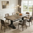 thumbnail image 1 of Fnova 63" Modern Dining Table, Rectangular Wooden Top Kitchen Table, Stylish Metal Trestle Legs, Seats 4 to 6 for Dining Room & Kitchen, Living Room, 1 of 20