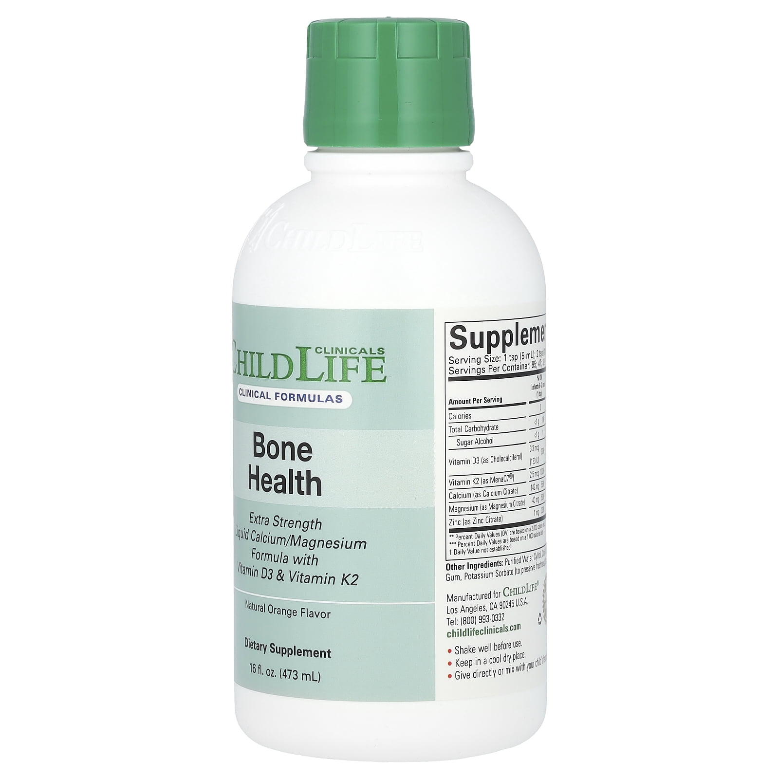ChildLife Clinicals Liquid Calcium/Magnesium Formula with Vitamin D3 & Vitamin K2, Natural Orange, 16 fl oz (473 ml)
