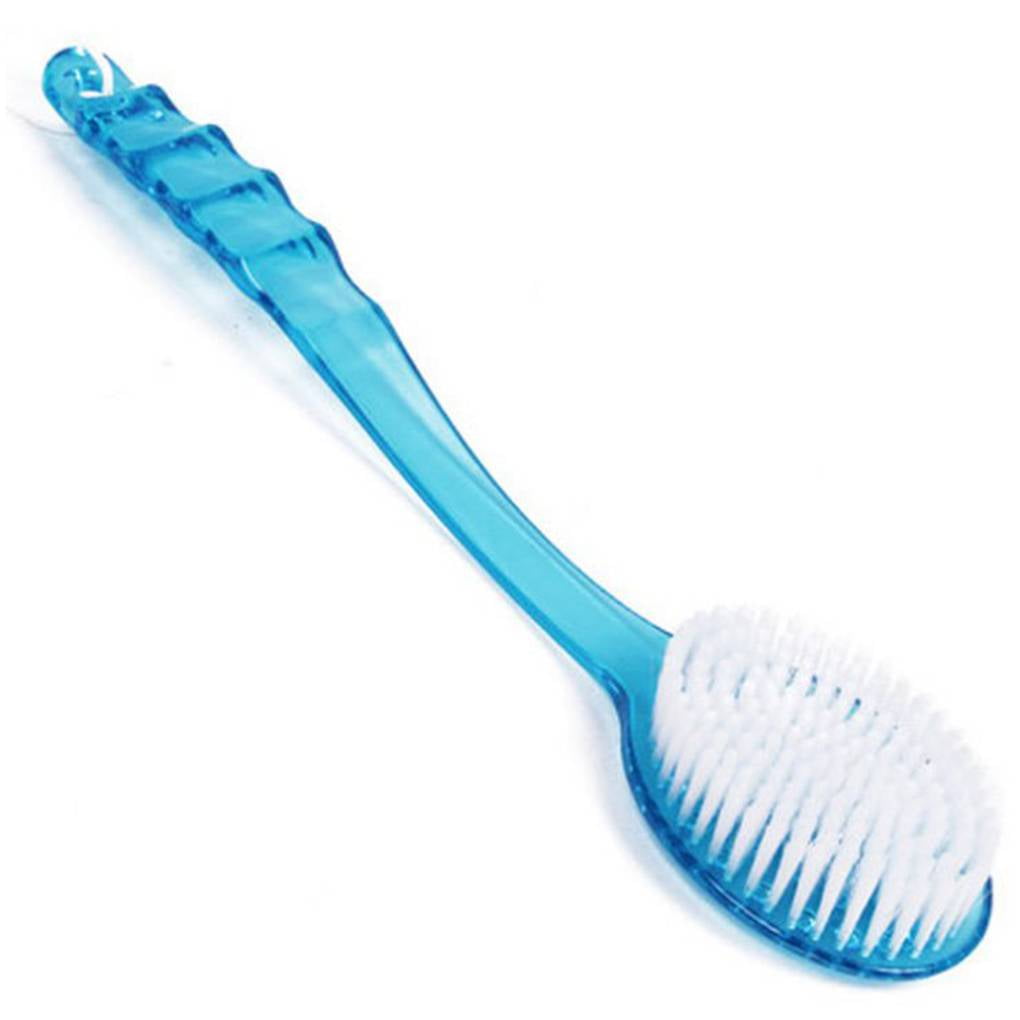 L-FENG-UK Plastic Long Handle Bath Body Back Scrubber Brush with Shower Mesh Pouf on Green