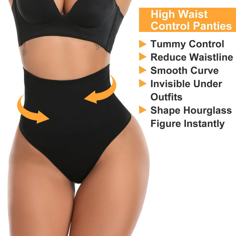 Women Body Shaper Thong Hi-Waist cincher Girdles Tummy Control Panty  Shapewear Black (S) 