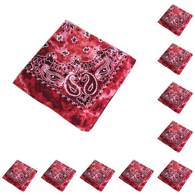 Eigraketly Moda Unisex Bandana Hop Bufanda cuadrada grande Paisley Diadema Wraps Pañuelo Accesorios para el cabello Regalos Tie Dye Red Teñido anudado rojo 10piezas