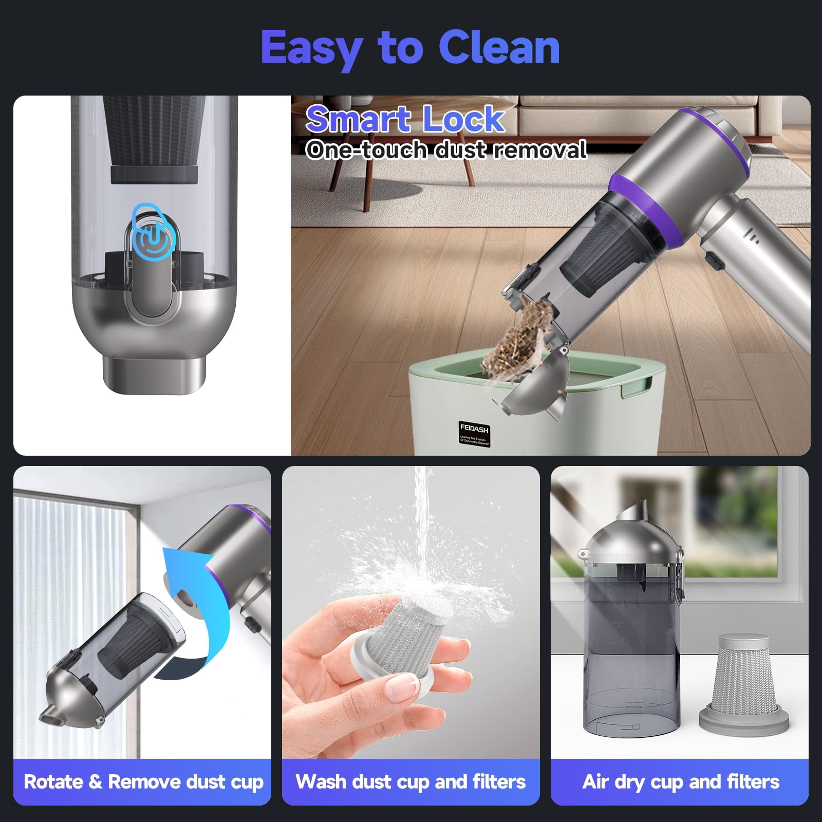 Xl-Kang High Power Mini Vacuum Cleaner 3-in-1 Compressed Air Duster & Air Blower & Pump Hand Held Vacuum with Brushless Motor for Car, Home, Office,Camping（Purple,21*2*6.5cm)