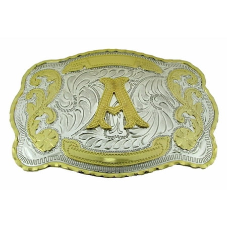 - Initial Belt Buckle Letter A Alphabet Monogram Western Cowboy Rodeo Gold Silver