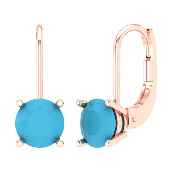 Clara Pucci 1Ct Turquoise Round Cut VVS1 Lever Back Drop Dangle 18k Solid hypoallergenic Gold Designer Earrings For December
