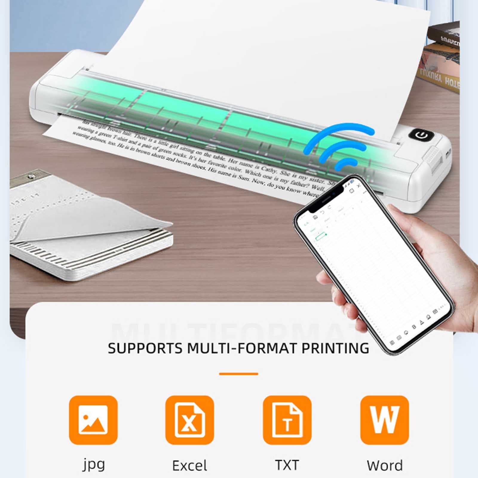 Blasgw Wireless Thermal A4 Paper Printers High-definition Office And Household Small Mini Portable Inkless Printing Machine White