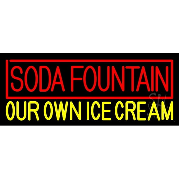 Soda Fountain Our Own Ice Cream LED Neon Sign 10 x 24 - inches, Black Square Cut Acrylic Backing, with Dimmer - Bright and Premium built indoor LED Neon Sign for Defence Force.