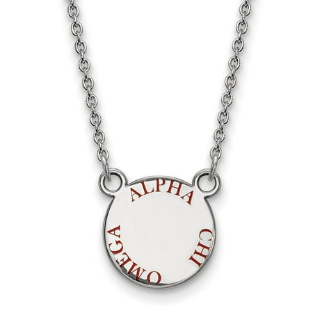Solid 925 Sterling Silver Official Enamel Alpha Chi Omega Small Enl Pend Pendant Necklace Charm Chain - with Secure Lobster Lock Clasp 18