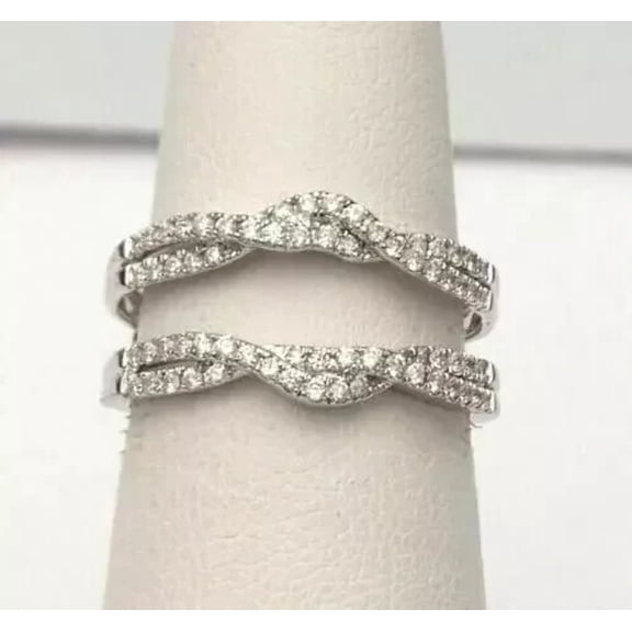 Silver & Stone Jewels 2 Ct Round Cut Cubic Zirconia Wrap Enhancer Guard Ring 14K White Gold Plated