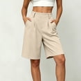 thumbnail image 2 of Shorts for Women Dressy Casual High Waisted Wide Leg Pleated Shorts with Pockets Elastic Waist Knee Length Pants Khaki S, 2 of 7
