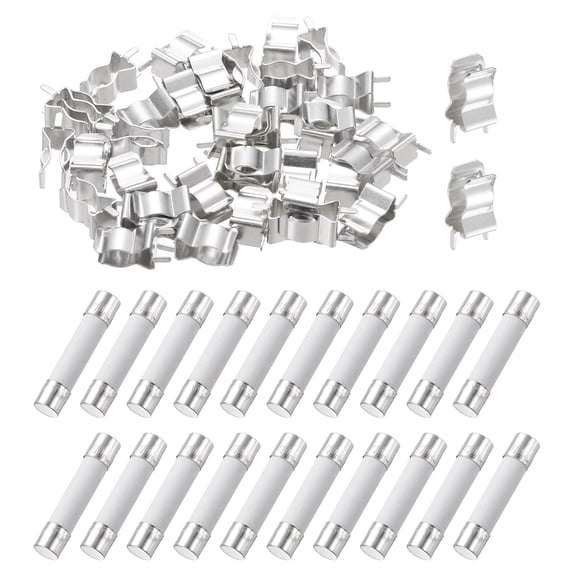 Uxcell 20pcs 10A 250V Slow Blow Ceramic Fuse, 10Amp Cartridge Time Delay Fuses 6x30mm with 40pcs Clips