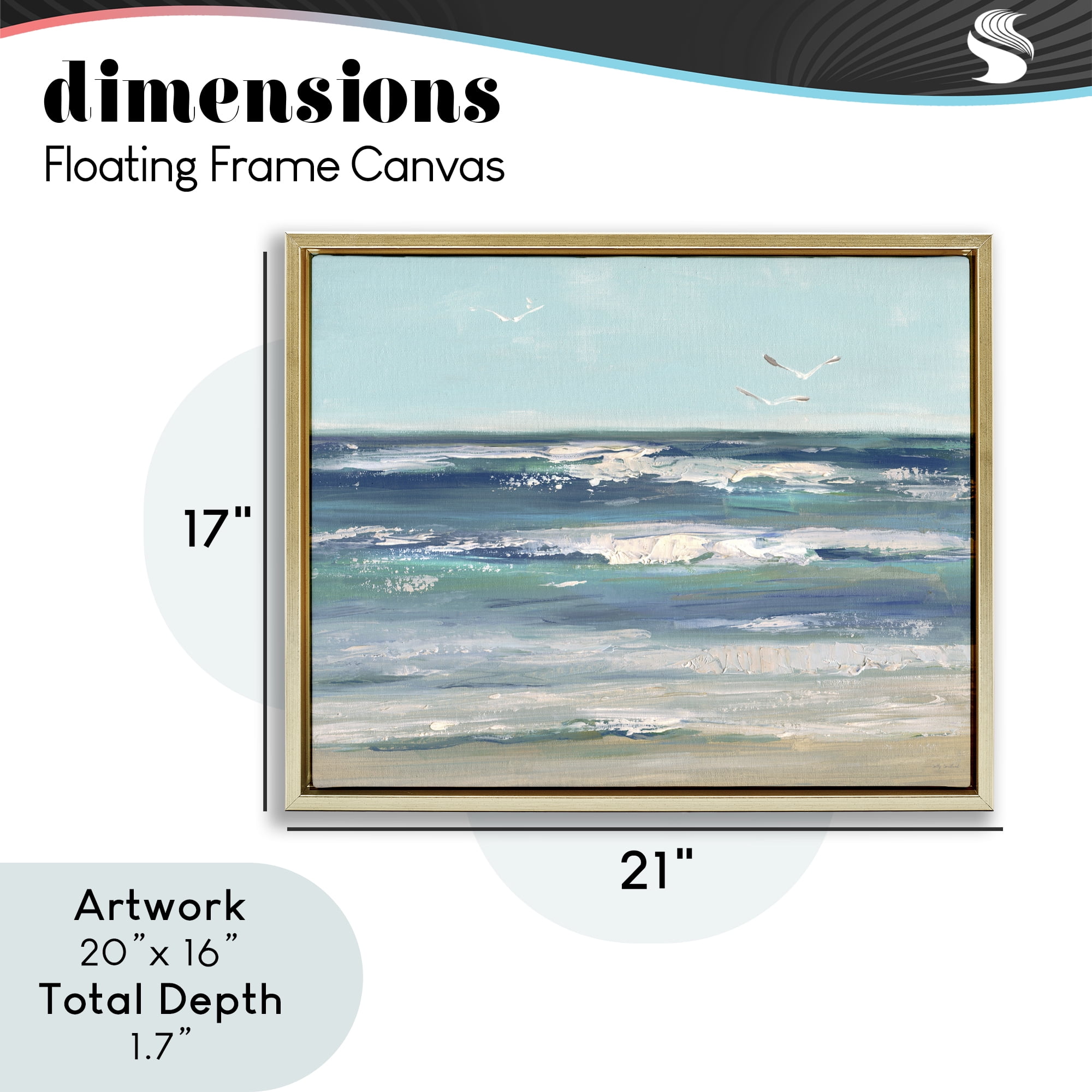 Stupell Industries Seagulls over Rolling Waves Gold Framed Floater Canvas Wall Art, design by Sally Swatland
