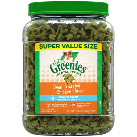 FELINE GREENIES Adult Dental Cat Treats, Oven Roasted Chicken Flavor, 21 oz. Tub