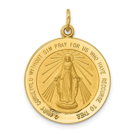 FB Jewels 14K Yellow Gold Solid Polished Satin Medium Round Miraculous Medal Pendant