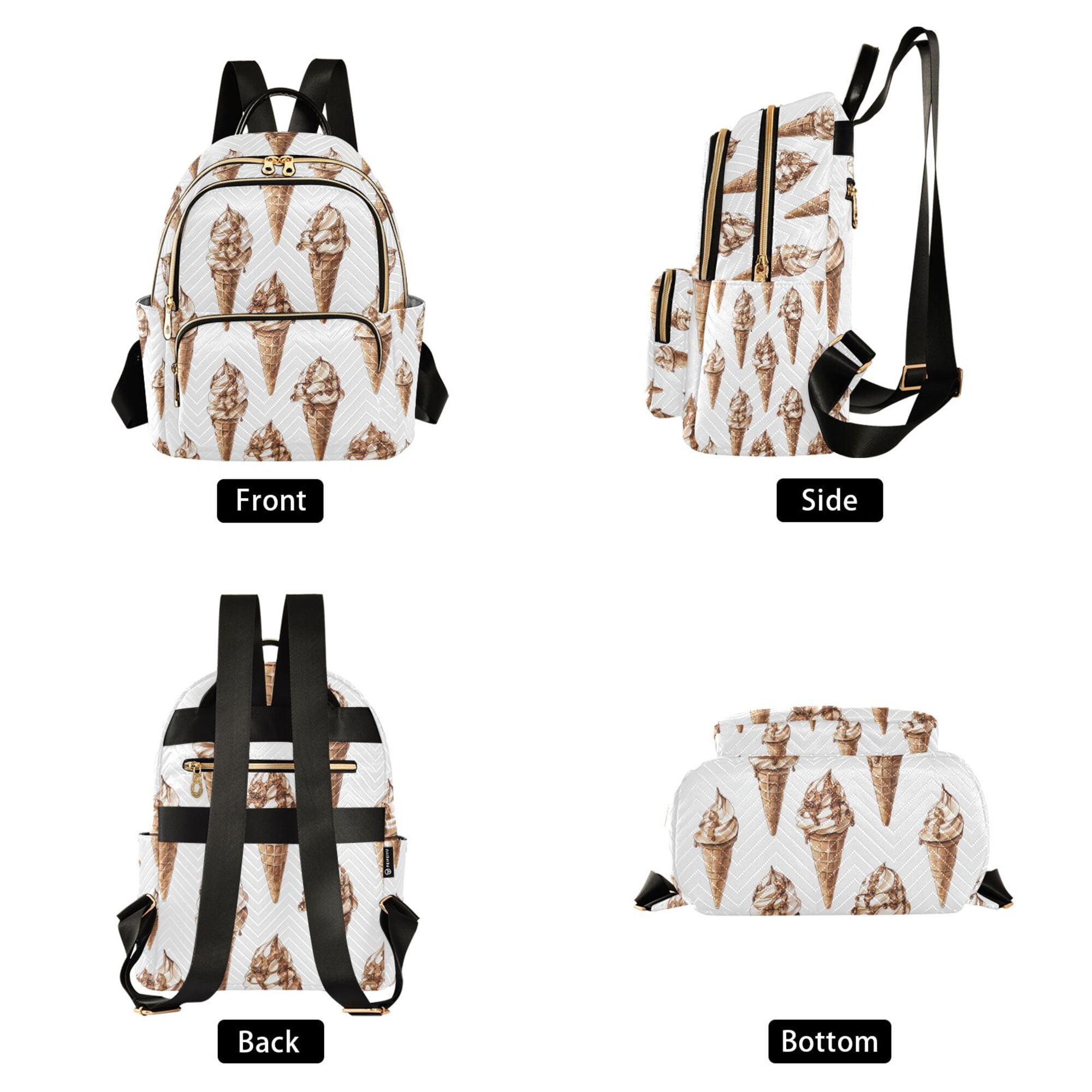 FORMRS Mini Backpack Purse for Women Travel Daypack Casual Shoulder Bag, Brown Ice Cream Pattern