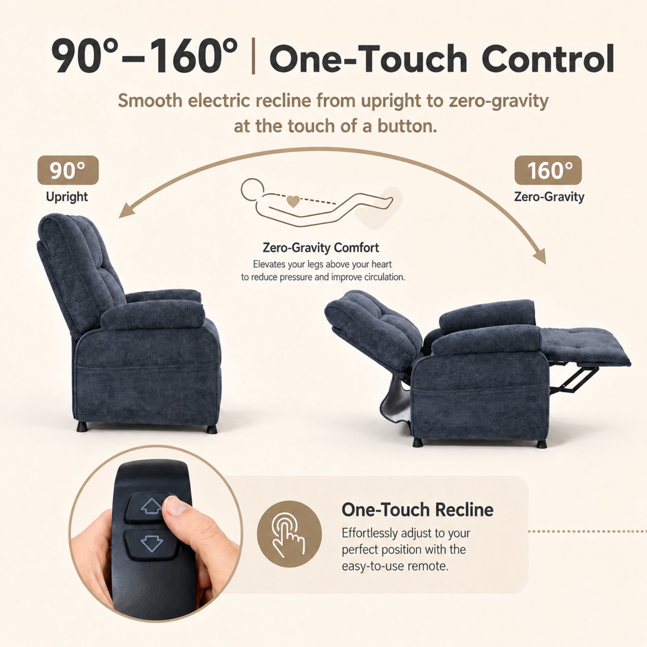 GDF Studio Rosane Electric Power Recliner Chair with Side Storage Pocket, Chenille Multi-Scene Lounge Chair, Blue