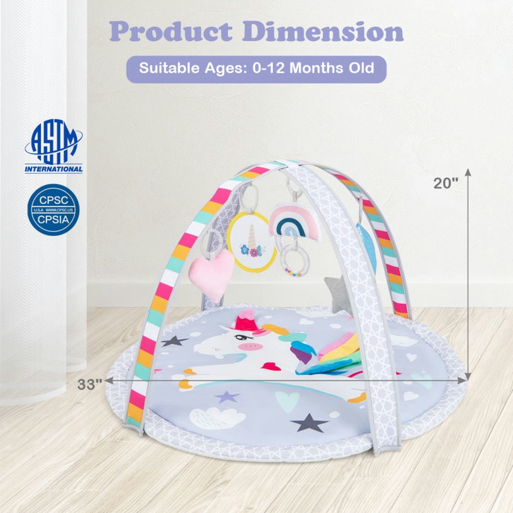 YYAo Baby Gym Play Mat, Baby Playmat Activity Center,Baby Play Gym Mat 7-in-1 Tummy Time Activity Mat with 5 Detachable Toys-Multicolor