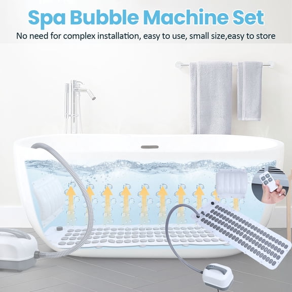 Tereitr 400W 120V Spa Bubble Machine with Remote Control, 6 Speed Adjustable Electric Air Pump Bath Mat, Suction Cup Bottom for Most Bathtubs, Includes Inflatable Pillow