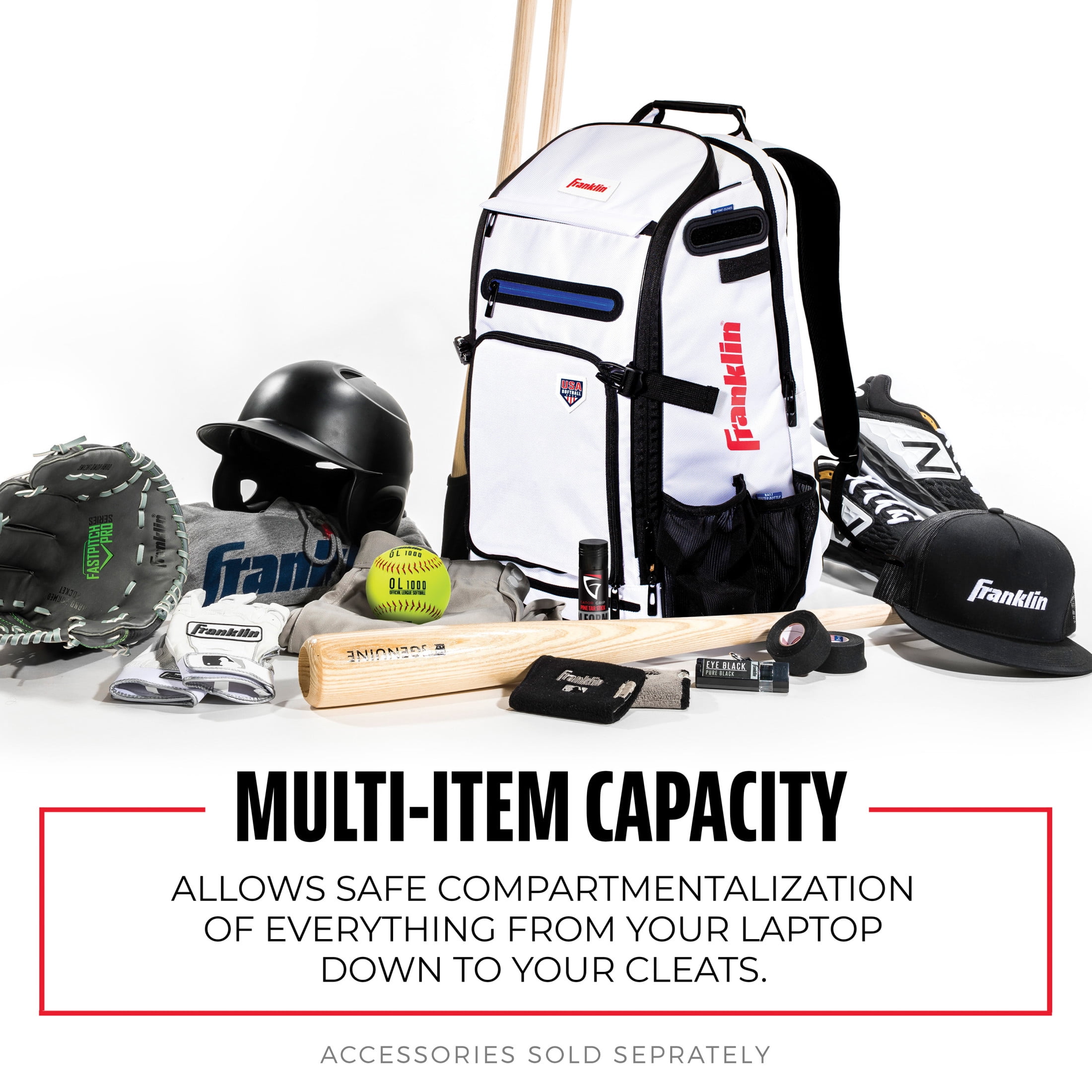 Franklin Sports USA Traveler Elite Fastpitch Softball Bat Backpack, White