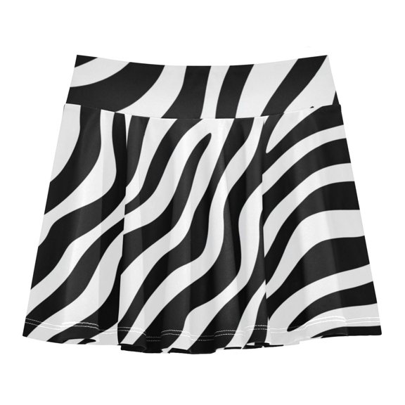 Girls' Skorts Elastic Waist Skorts with Inner Shorts Athletic Workout Shorts Skirts Black Zebra Stripes Pattern X-Small