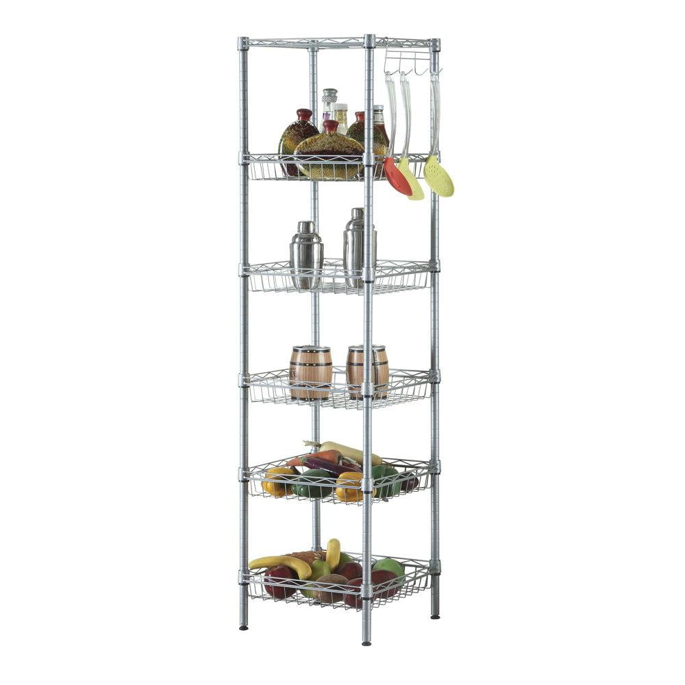 Kitchen Bigzzia Industrial Kitchen Rack Microwave Storage Rack with Metal Mesh Basket Shelves and 6 Hooks for Bathroom Office 
