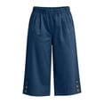 thumbnail image 2 of LEAVINGSUO Linen Pants for Women Solid Color Casual Cropped Pants With Pockets And Elastic Waist Navy L, 2 of 6