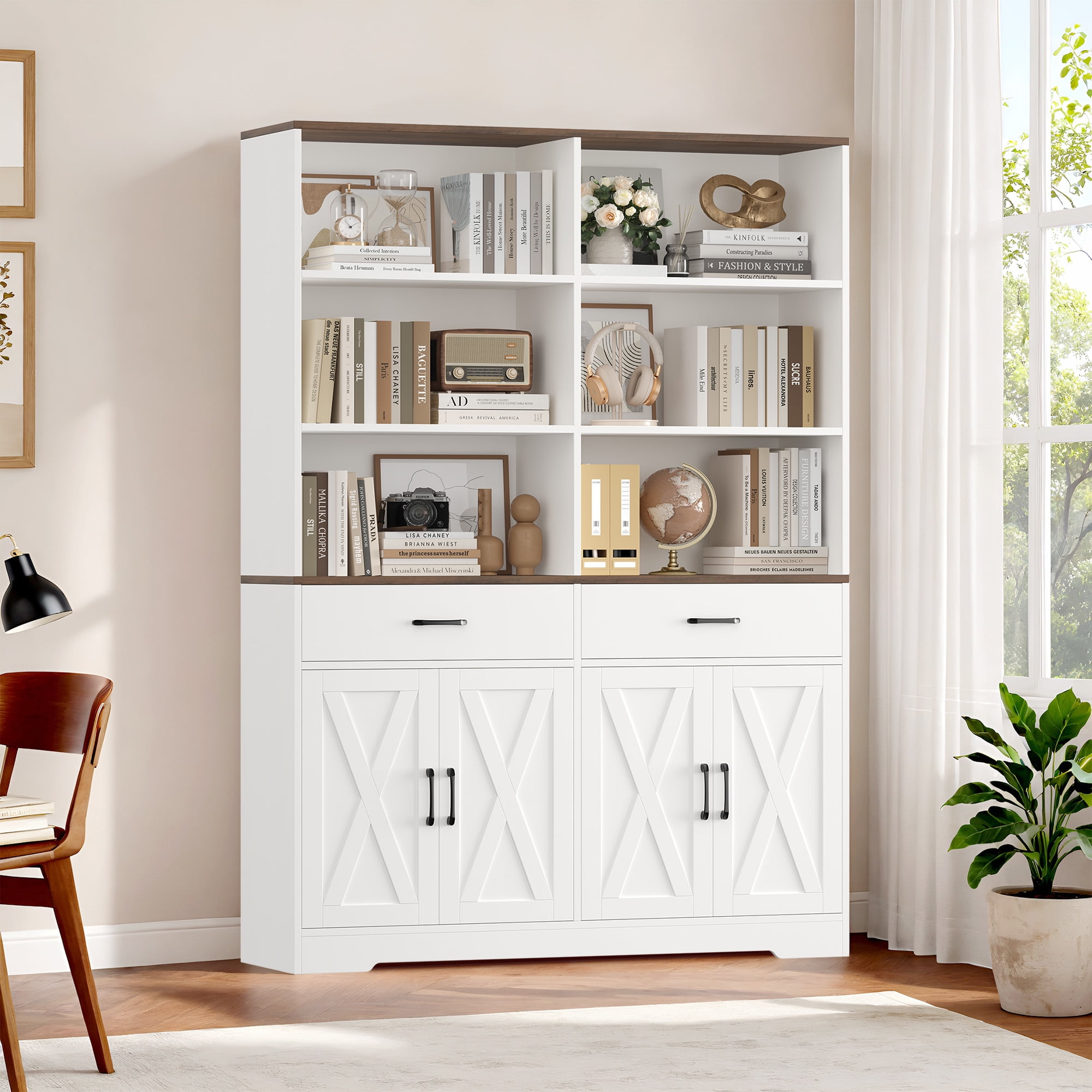 Homfa 69'' White Bookshelf with Drawers, 6-Tier 6 Cubes Display