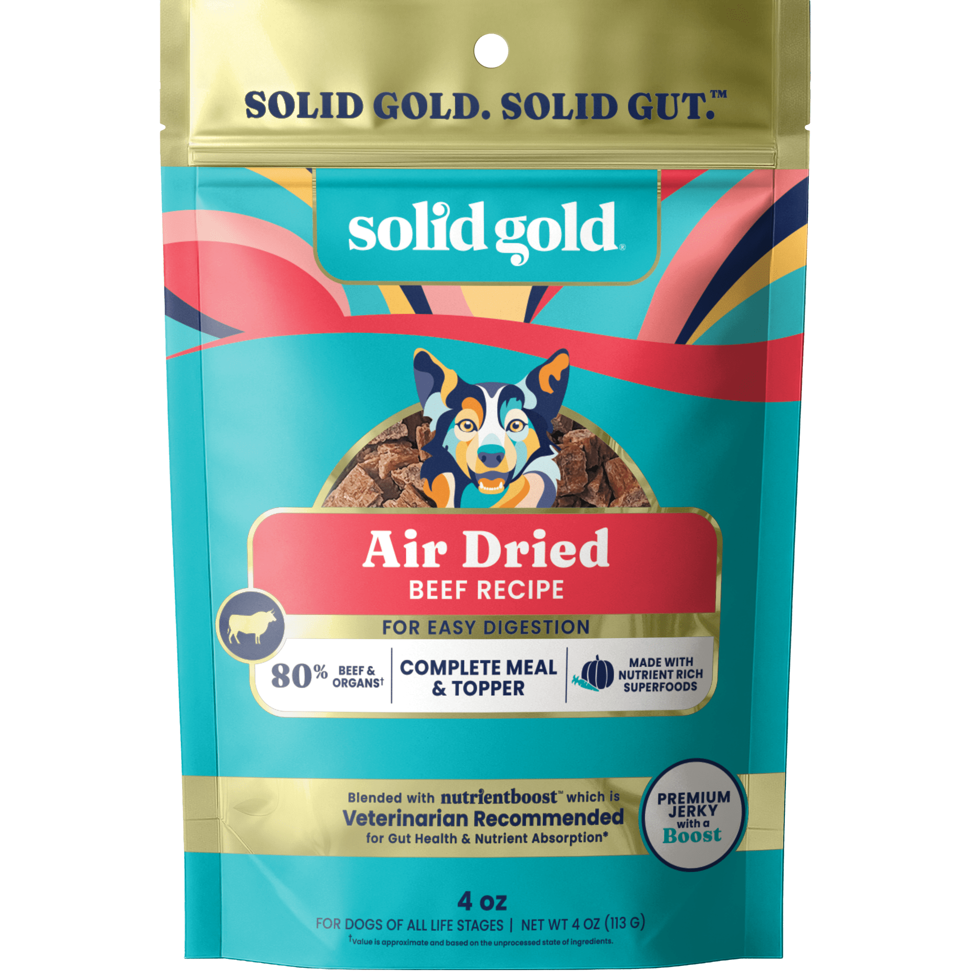 Solid Gold Air Dried Topper Complete and Balanced Meal Topper for Dogs, Beef 4 oz