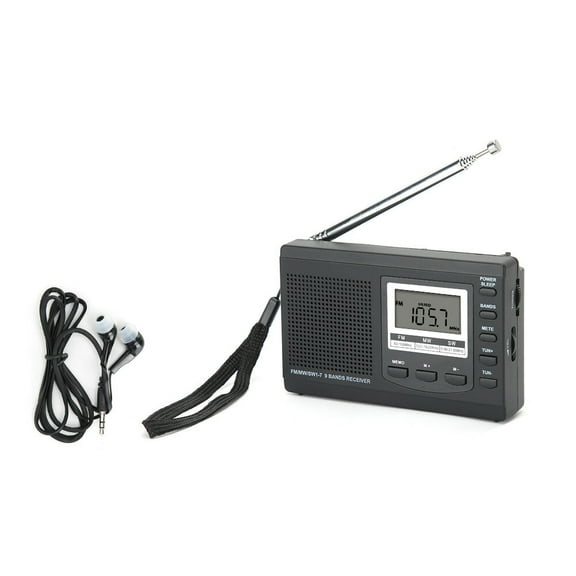 Portable Mini Radios FM/MW/SW Receiver with Digital Alarm Clock FM Radio Receiver Black