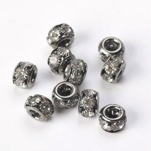 U8MO 10pcs Rondelle Crystal Gold/Silver 8mm 10mm Brass Metal Loose Spacer Beads-Gun Black-10mm