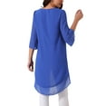 thumbnail image 3 of INSPIRAR CHIC Blusa de Chifón Asimétrica de Cuello Redondo con Mangas de 3/4 y Volantes, Alta y Baja, Color Azul Real, Talla S, 3 of 5