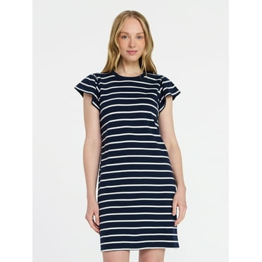 Time and Tru Women's Cotton T-Shirt Mini Dress with Flutter Sleeves, Sizes XS-XXXL