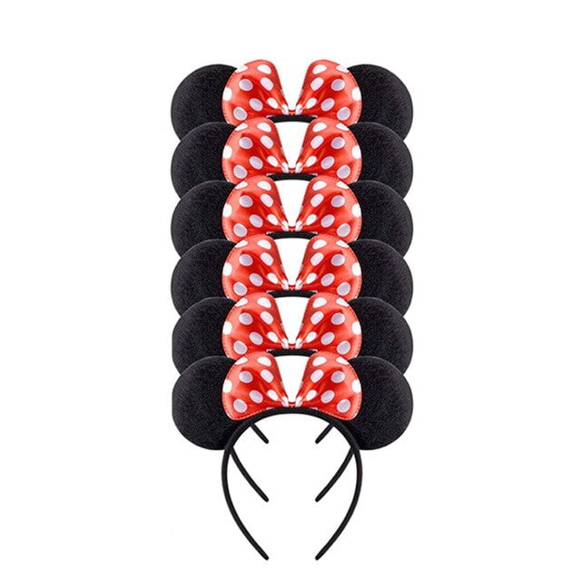 6pcs/lot Mickey Mouse Ears Solid Black Red Bow Headband Set Costume Deluxe Fabric Mouse Ears Headband for Party Favor Decoration Gao Jinjia LED