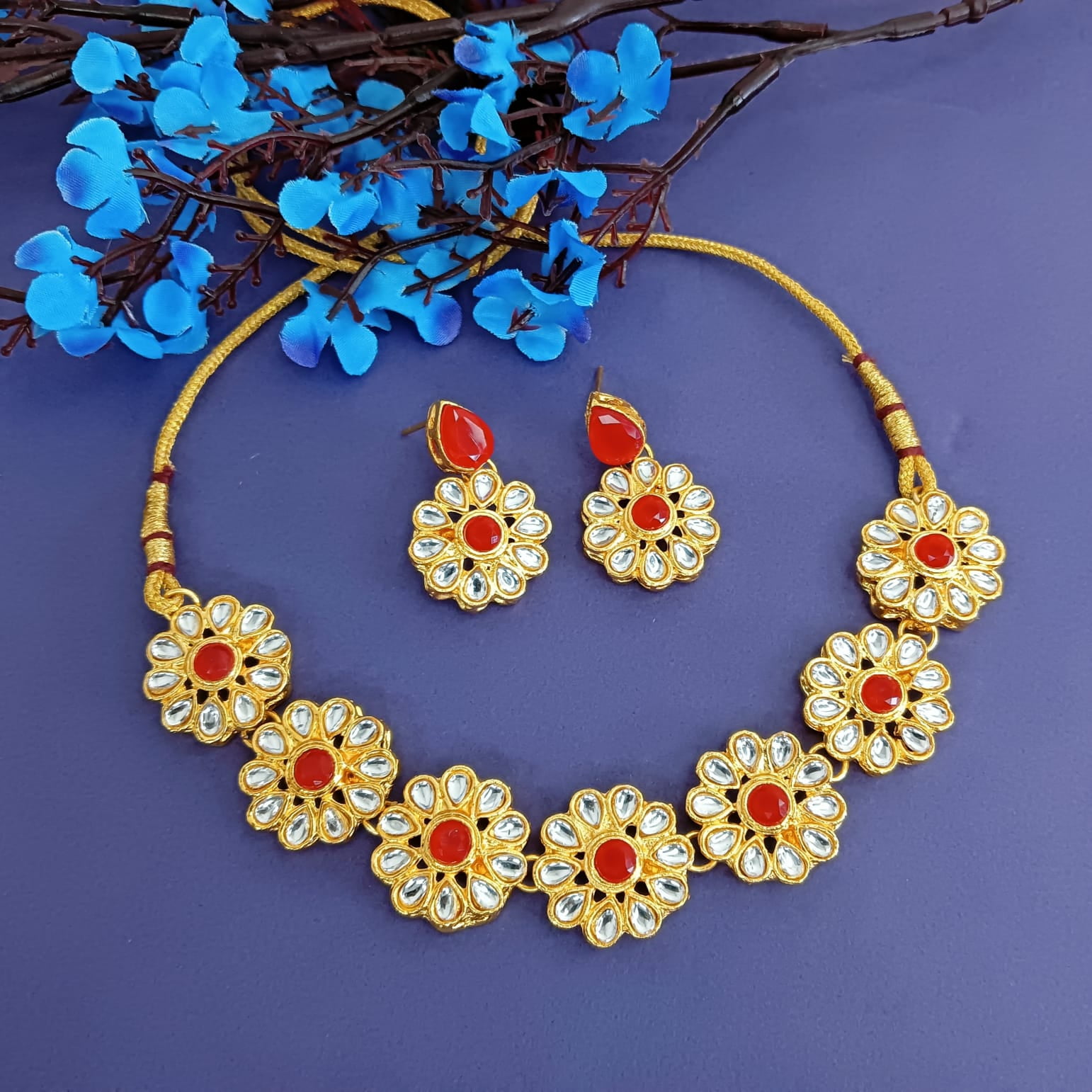 Buy Beautiful Flower Design Antique Jewellery Choker Necklace Set