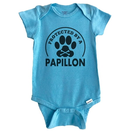 

Protected By A Papillon Funny Baby Bodysuit (Blue)