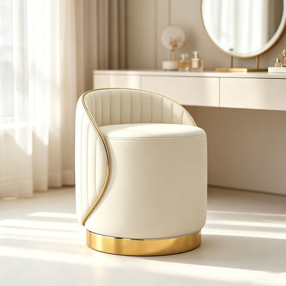 Vanity Chair for Dressing Table Soft Padded Rotatable Leather Stool Cream White Single Pack
