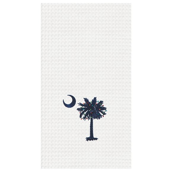 C&F Home Palmetto With Lights Cotton Christmas Embroidered Waffle Weave Kitchen Towel Decor Decoration 18" x 27" Blue