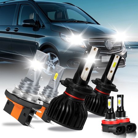 6Pcs H15 H7 LED Headlight High-Low Beam Bulbs Combo Kit H11 Fog light for Mercedes Metris 2016-2020 6000K 14000LM