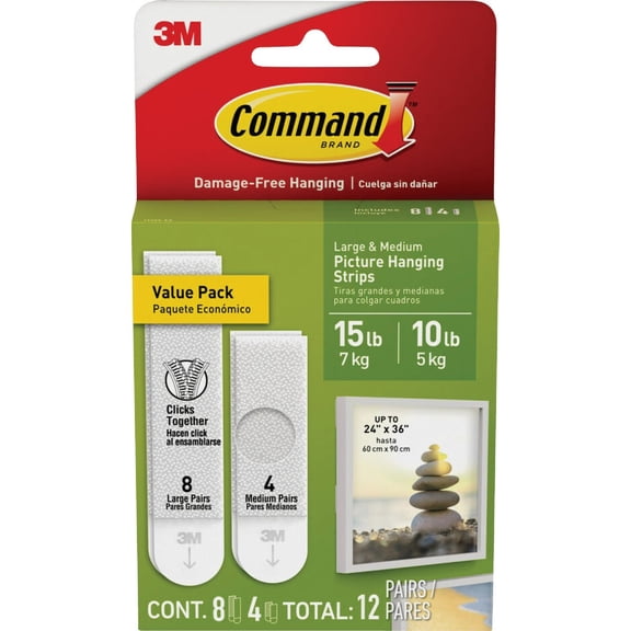 Command Picture Hanging Strips 8 Large Pairs 4 Medium with Level  17209-ES White