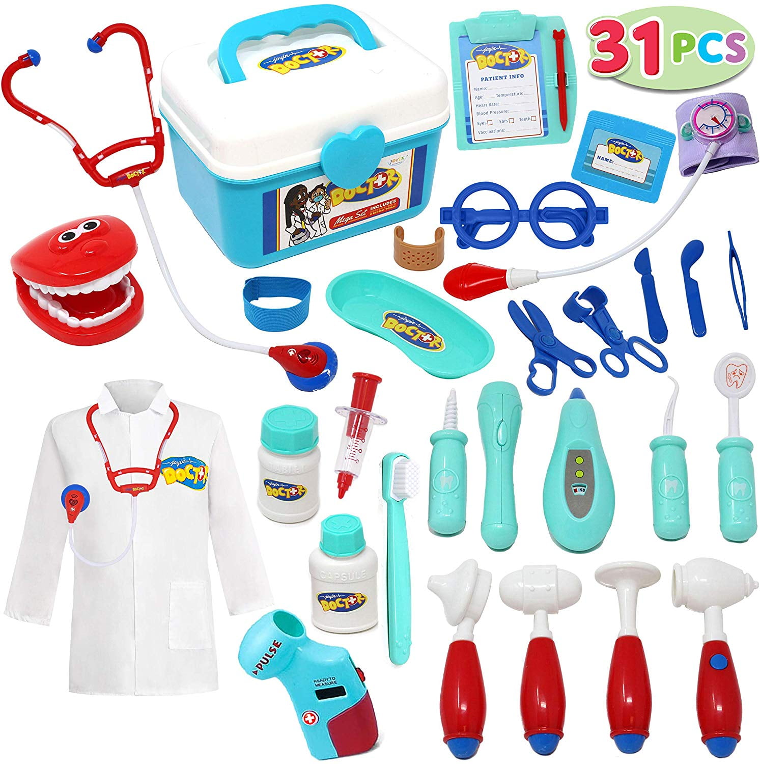 Kids Doctor Kit 31 Pieces Pretend-n-Play Dentist Medical Kit with Electronic Stethoscope and