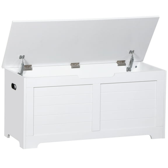 LINJH Storage Chest 39" Wooden Bench Toy Box with Flip-top Lid & 2 Safety Hinge White