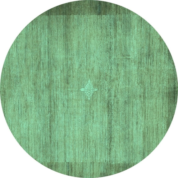 Ahgly Company Indoor Round Abstract Turquoise Blue Contemporary Area Rugs, 8' Round