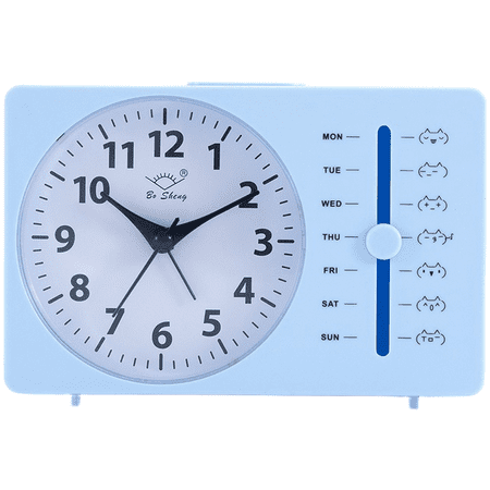 Square Quartz Alarm Clock Battery Operated with Silent Sweep Movement and Dual Analog Digital Display for Desk and Nightstand