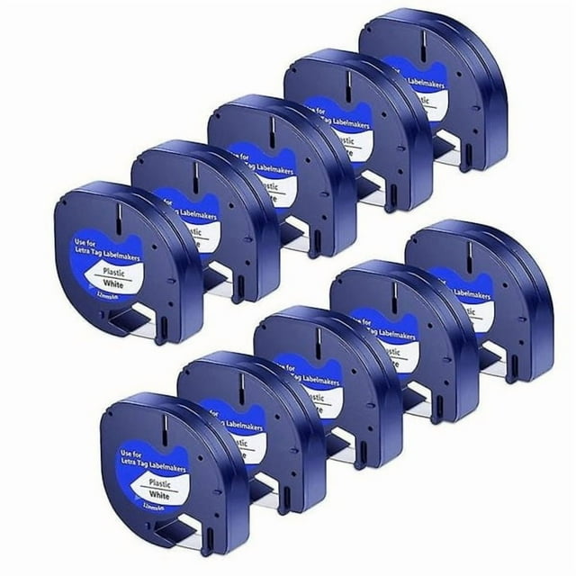 10 Pcs Ruban de Remplacement pour Étiquette Letratag Noir sur Blanc Ruban Plastique pour Marques de Letratag