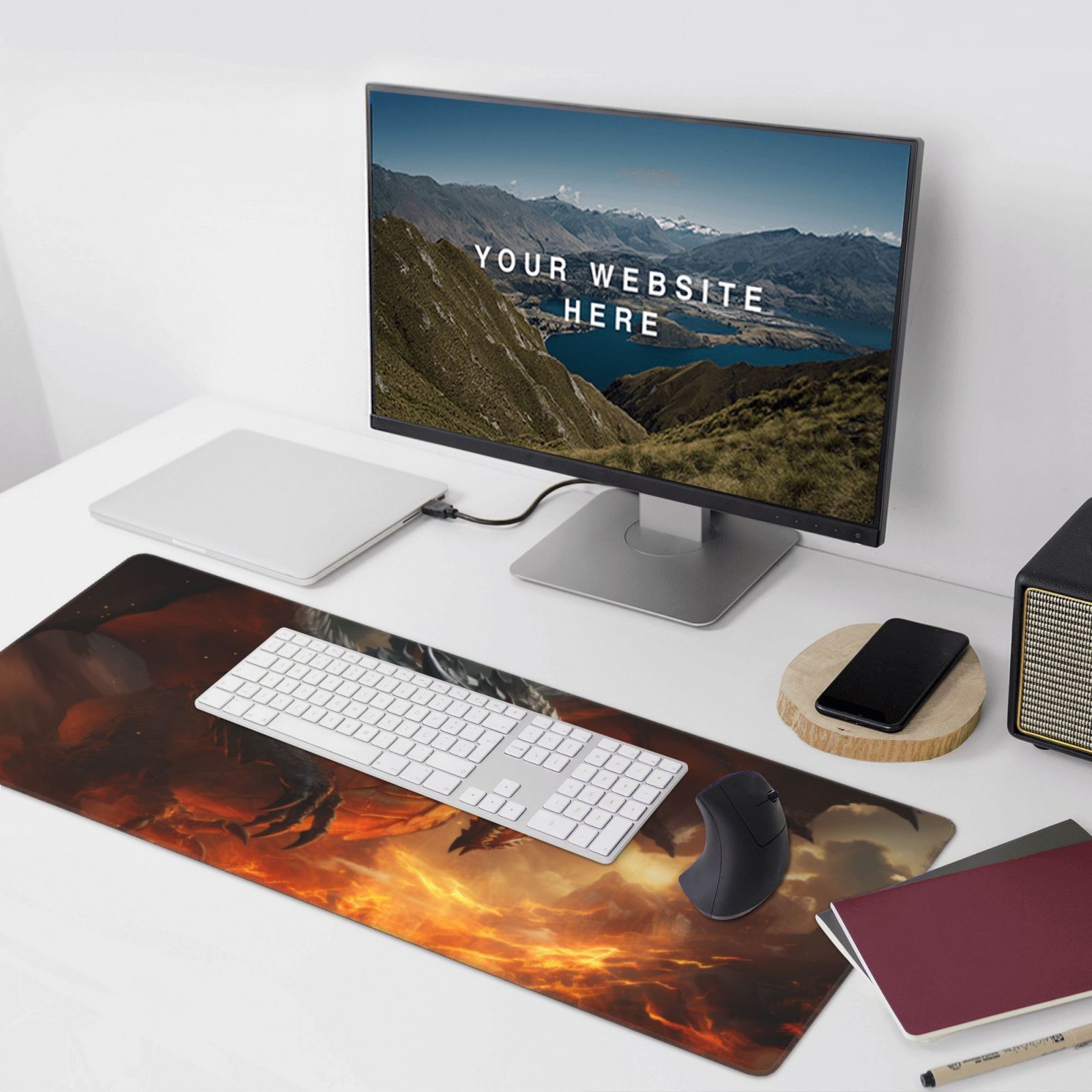 Hirioo Fiery Dragon Of Chaos for Mouse Pad ,Anti-Slip Base, Durable Stitched Edges, Perfect for Gaming, Office, and Home Use,16x35.5in