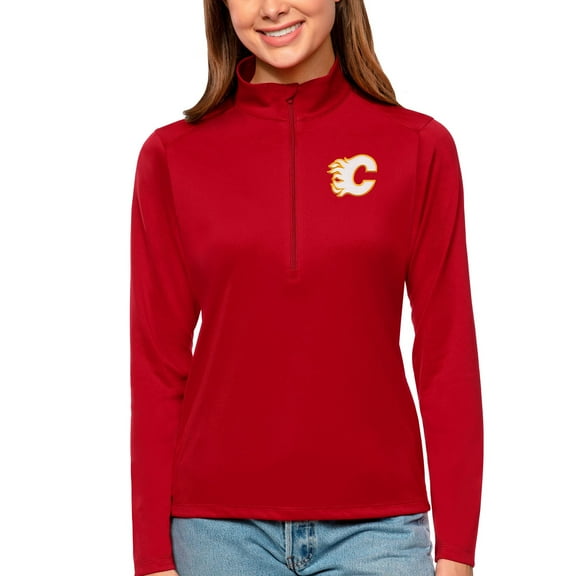 Women's Antigua Red Calgary Flames Tribute Quarter-Zip Pullover Top