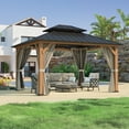 thumbnail image 2 of COOS BAY 11 x 13 Outdoor Patio Wood Gazebo, Hardtop Gazebo with Galvanized Steel Double Roof,W/Curtain and Netting, 2 of 9