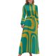 thumbnail image 1 of Vestido largo de verano para mujer con estampado abstracto moderno de mediados de siglo en turquesa, verde azulado y mostaza de estilo retro de Palm Springs, 1 of 4