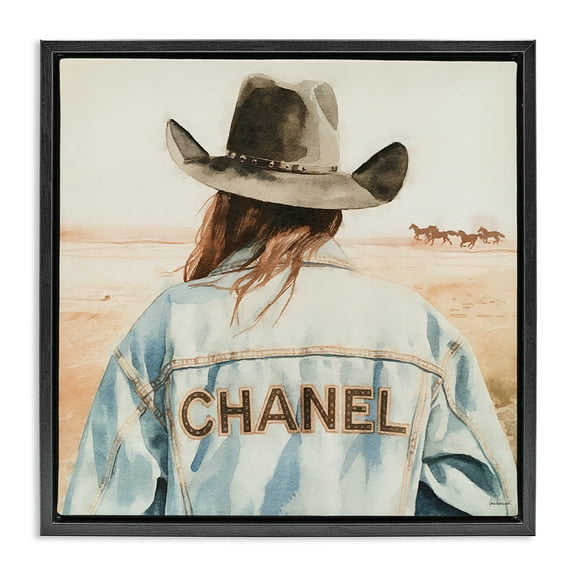 Stupell Industries Desert Cowgirl Glam Brand People Painting Black Floater Framed Canvas Art Print Wall Art, 18 x 18