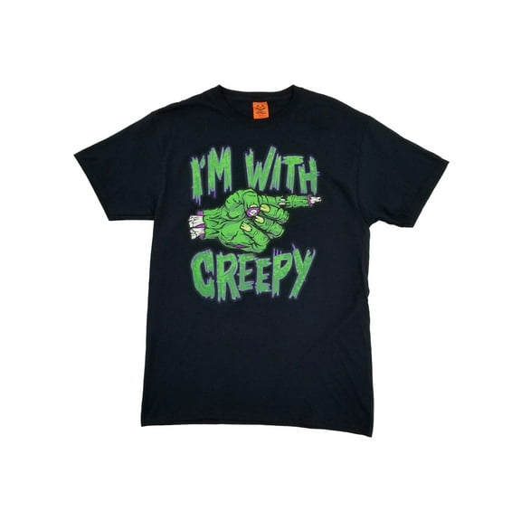Mens Black I'm With Creepy Zombie Hand Halloween T-Shirt Small